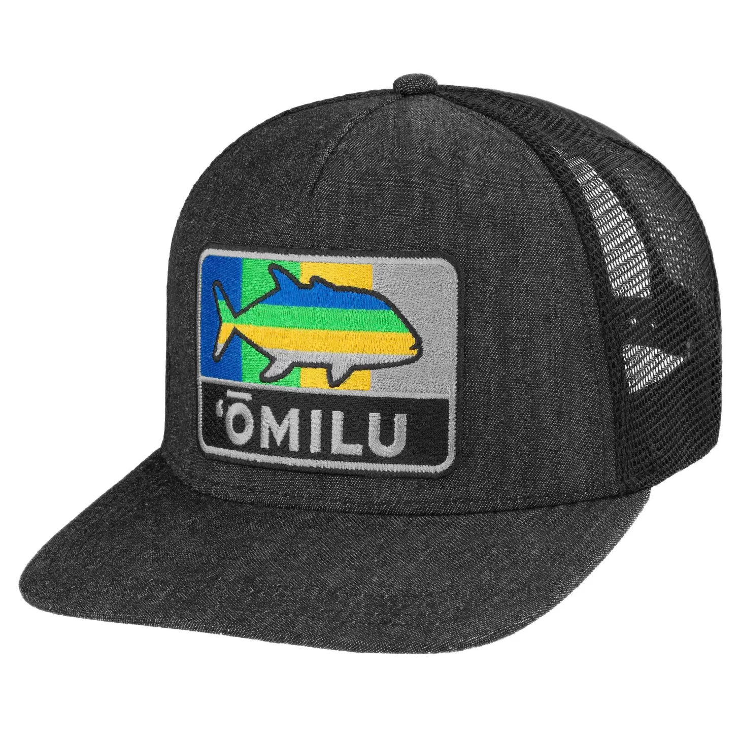 Hifishgear HFG - Black Denim Omilu Flat Bill Trucker Hat (Big Head Special)
