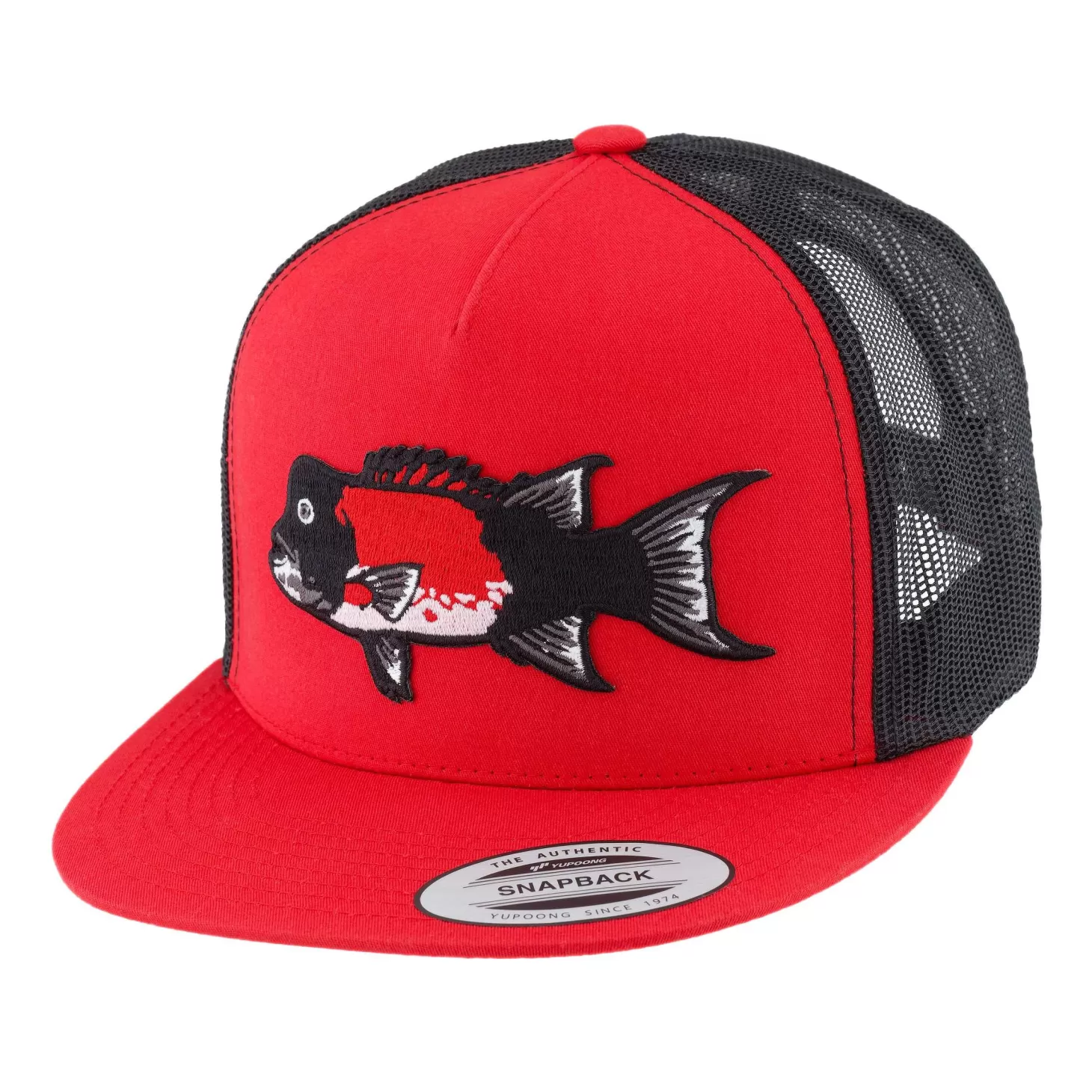 Hifishgear HFG - California Sheephead Red/Black Snapback Flat Bill Trucker Hat