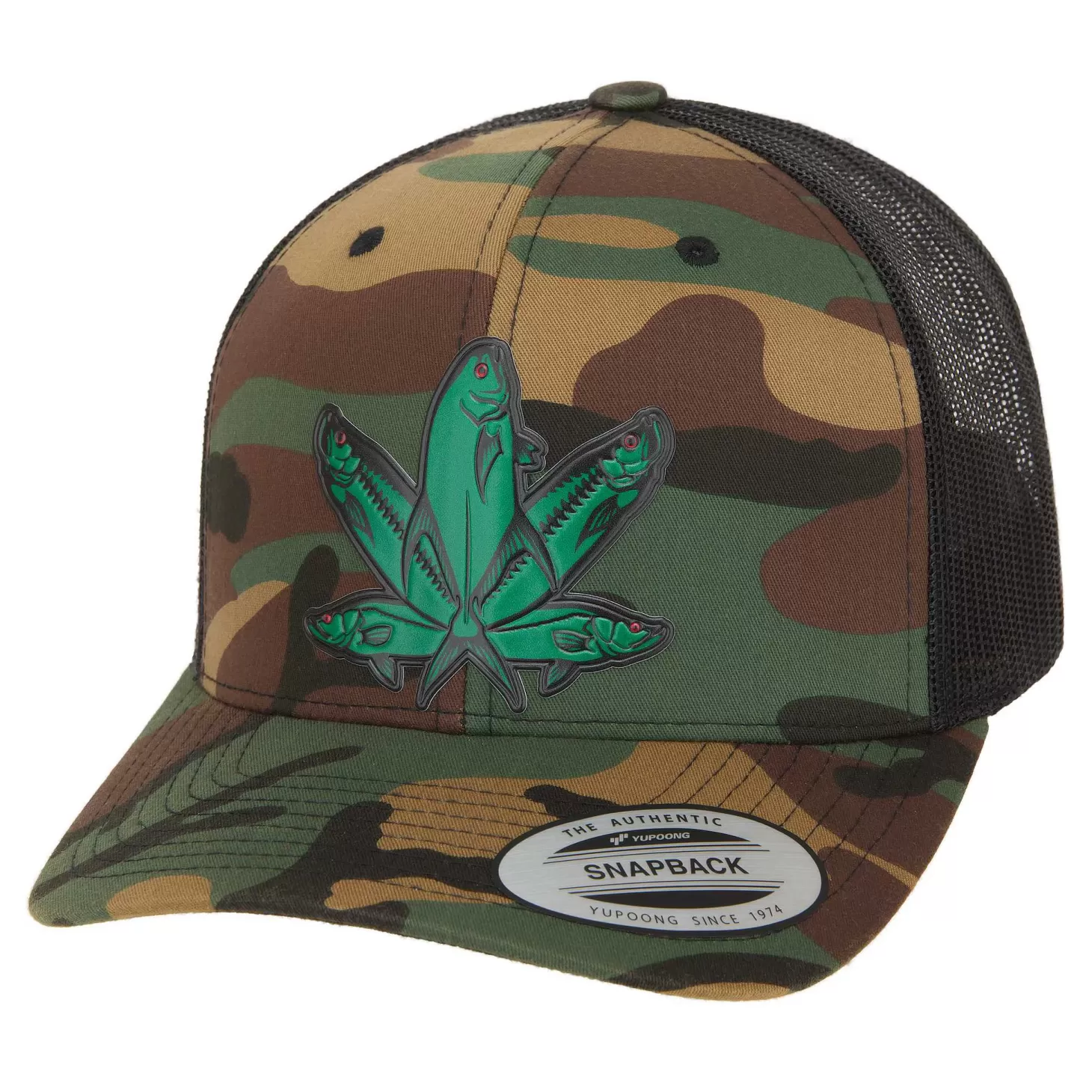 Hifishgear HFG - Florida Green Fish Camo/Black Snapback Classic Trucker Hat