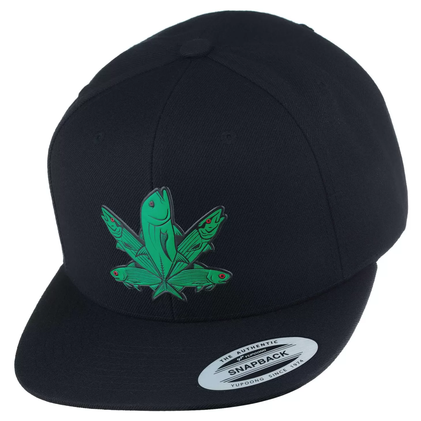 HiFishGear HFG - Green Fish Black Snapback Flatbill Hat