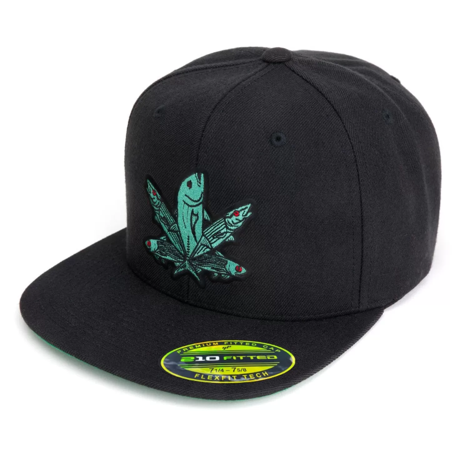 Hifishgear HFG - Green Fish Embroidered Black Fitted Hat