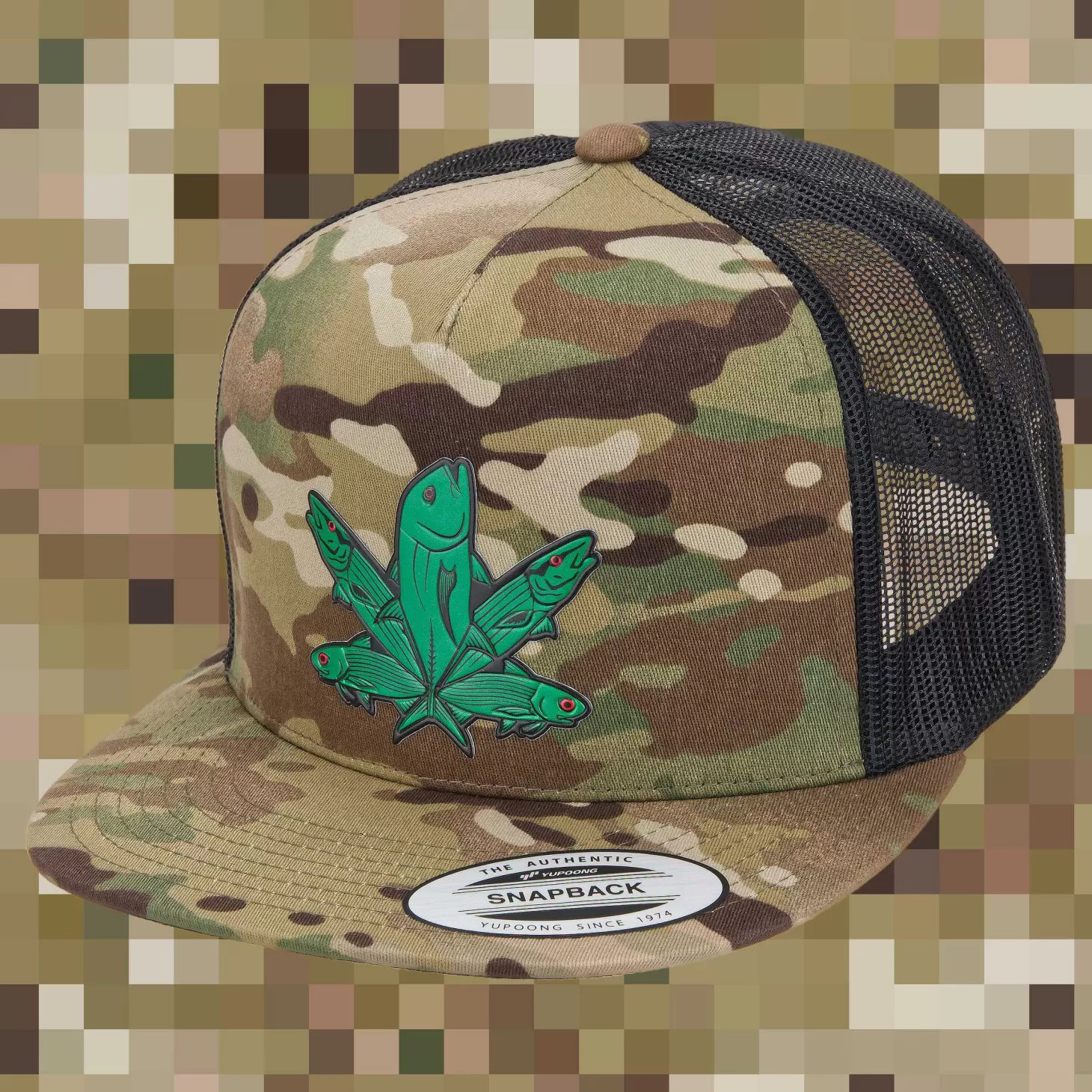 Hifishgear HFG - Green Fish Multicam® Light Snapback Flatbill Trucker Hat