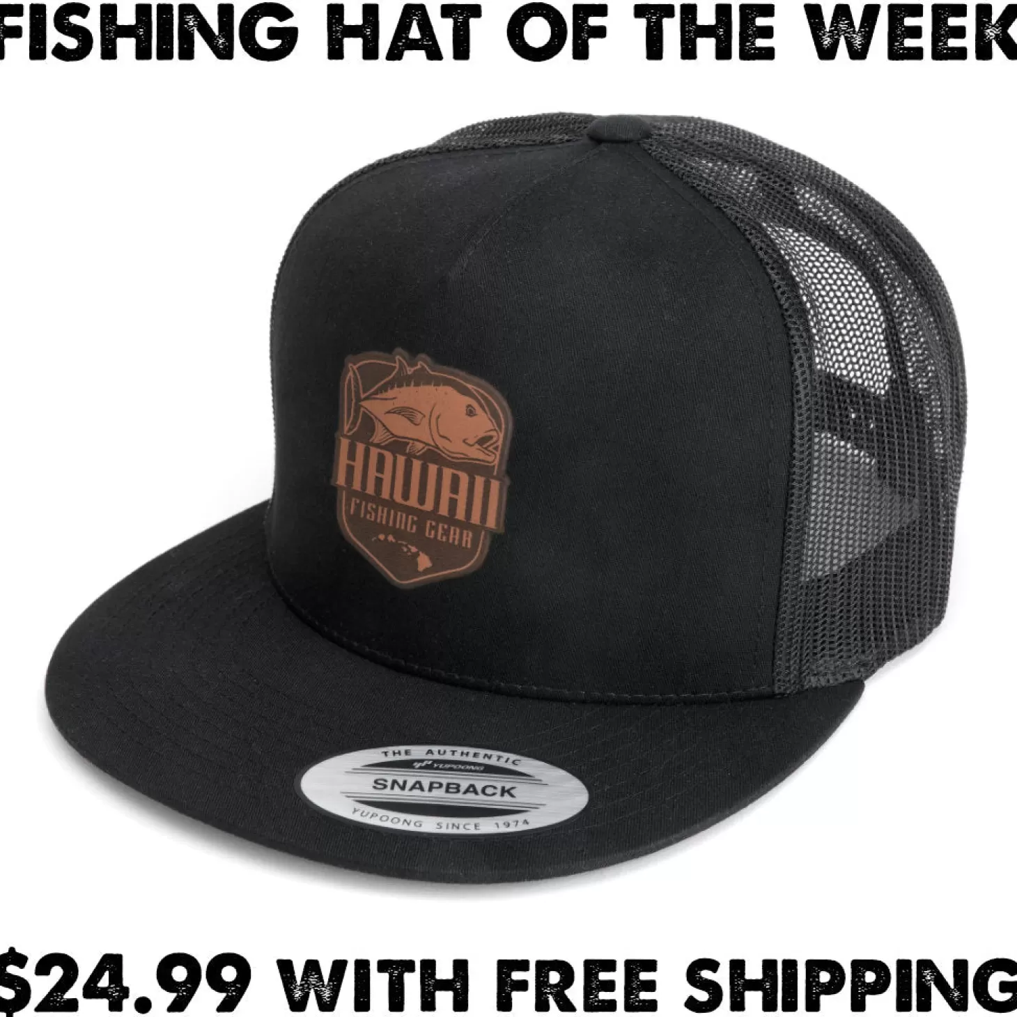 Hifishgear HFG - Ulua Leather Shield Black Flatbill Trucker Hat