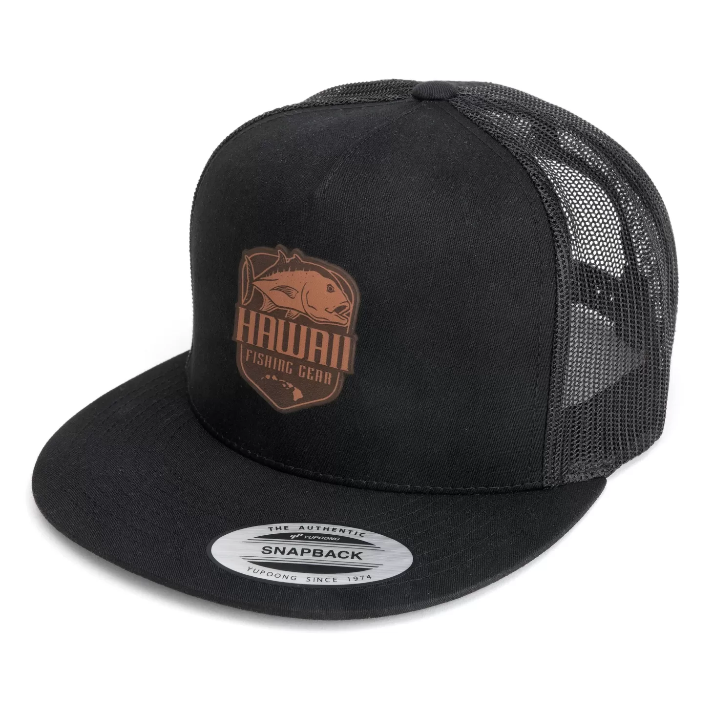 Hifishgear HFG - Ulua Leather Shield Black Flatbill Trucker Hat