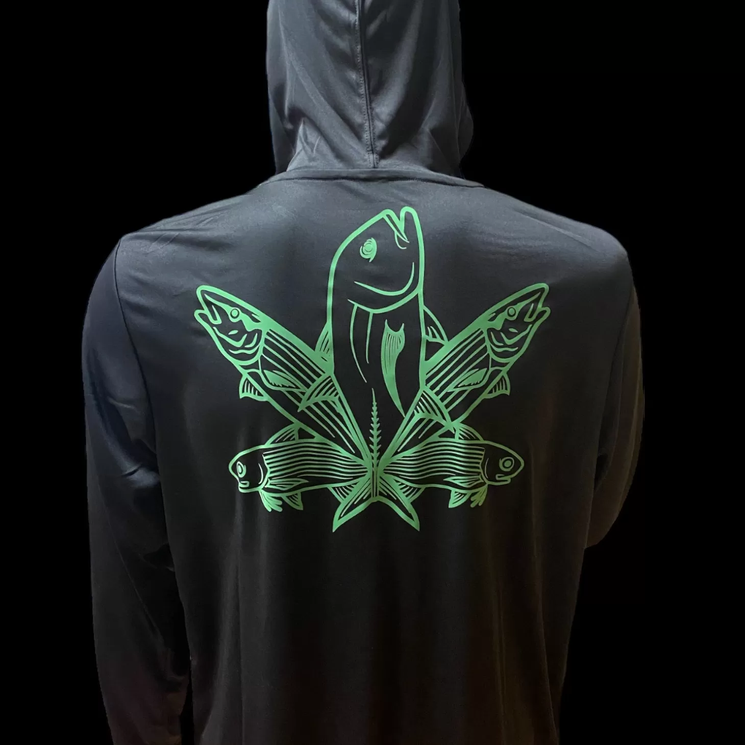 Hifishgear HFG -Green Fish Reflective UV Protection Hoodie (Black)