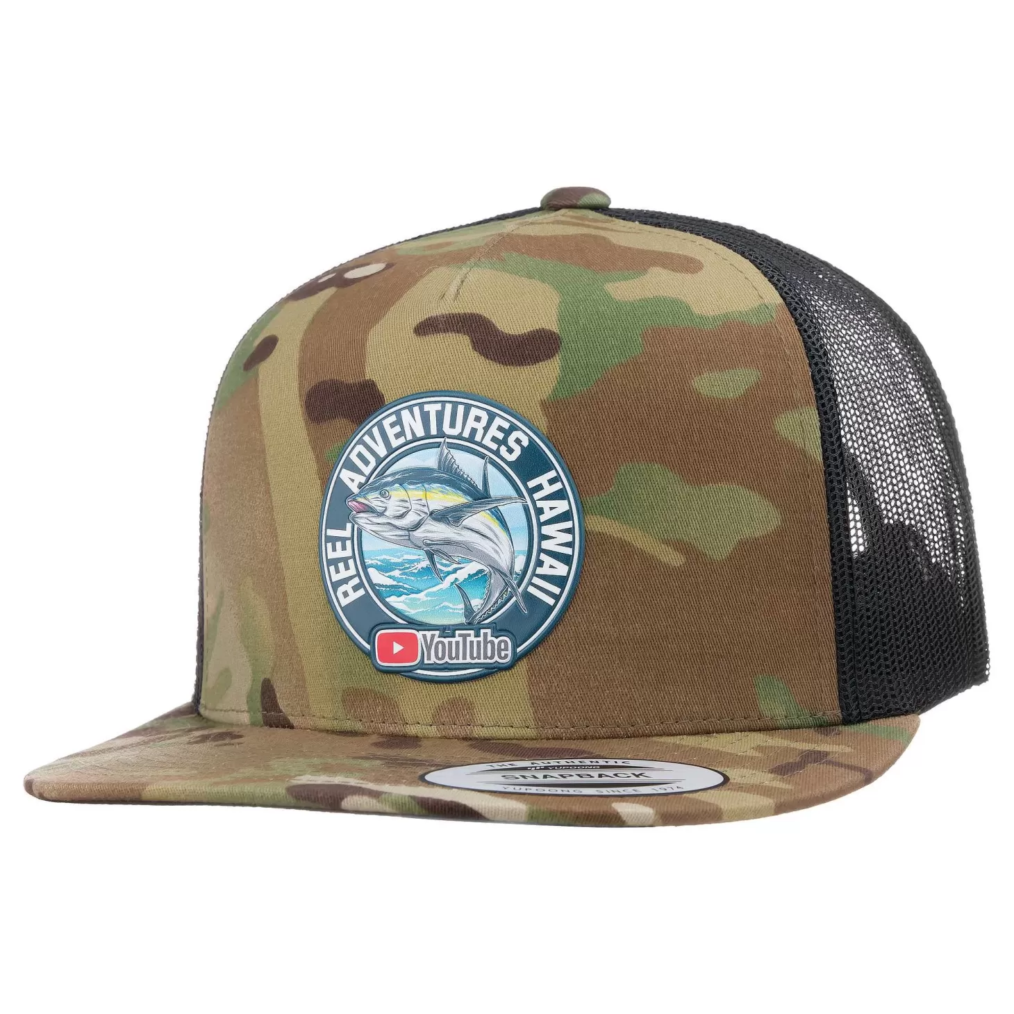 Hifishgear Reel Adventures Hawaii Multicam® Green/Black Snapback Flastbill Trucker Hat